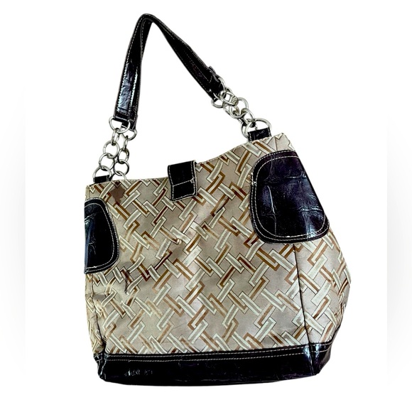 HP 🥳 Elegant Vintage Brown and Cream Sag Harbor Double Handled Shoulder Bag - Picture 2 of 7